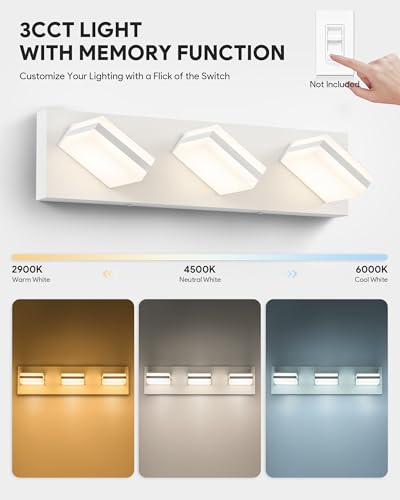 Image of VONLUCE Bathroom Vanity Light Fixture, 3-Light Modern LED Vanity Lights, 3CCT Adjustable Bathroom Light with Memory Function Rotatable Shades, 18 inch Wall Lighting Fixture Over Mirror, Matte White