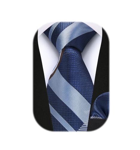Image of HISDERN Pre Tied Ties for Men Adjustable Mens Tie Classic Paisley Stripe Necktie and Pocket Square Set for Wedding Party