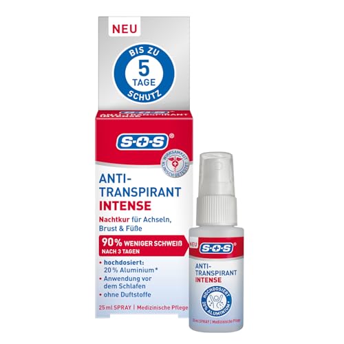 SOS Anti-Transpirant INTENSE 25 ml – Intensive Nachtkur gegen starkes Schwitzen – mit 20% Aluminiumchlorid zur nachhaltigen Schweißreduktion – antibakterielle & desinfizierende Wirkung