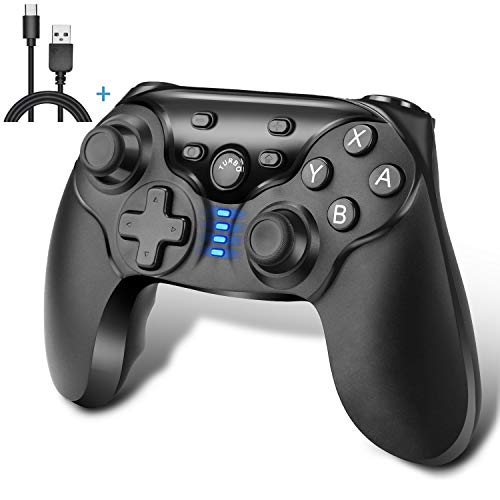 Preisvergleich Produktbild iAmer Controller für Nintendo Switch, Kabelloser Bluetooth Switch Pro Controller, Wireless Gamepad Joystick mit Wiederaufladbarer Akku, Doppelmotor, Axis Gyro und Turbo Funktionen