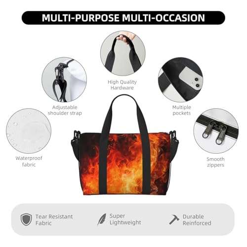 Travel Duffel Bag for Men Gym Bag, Roaring Flame Luggage Bag with Shoulder Strap, Large Gym Tote Bag for Women, Weekender Overnight Bag, Foldable Carry on Bag for Airplane4