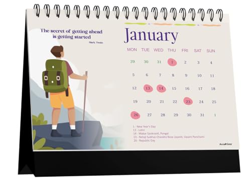 Image of AccuPrints Desk Calendar 2026 Planner-A5 Size (5.8 x 8.2) inch For Office Home Table New Year Hanging Kids (14 x 20.5) cm- (Illustration Desk)