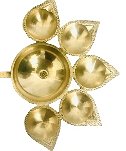 Gavya International Panch Diya Brass Jyot Diya Brass Aarti Deepam Navaratri Diya Navratri Pooja Jyot Deepak Pooja Dia Brass Diwali Diya Gift Items Size- 8 inch with Handle - Image 4