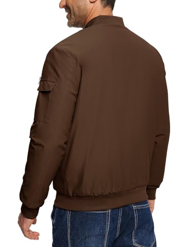 Image of TBMPOY Men's Winter Bomber Jacket Fall Casual Windbreaker Softshell Jackets | Quilted full zip coats, 5 pockets, water resistant, warm, windproof, stand-up collar, for outdoor, hiking, work, business