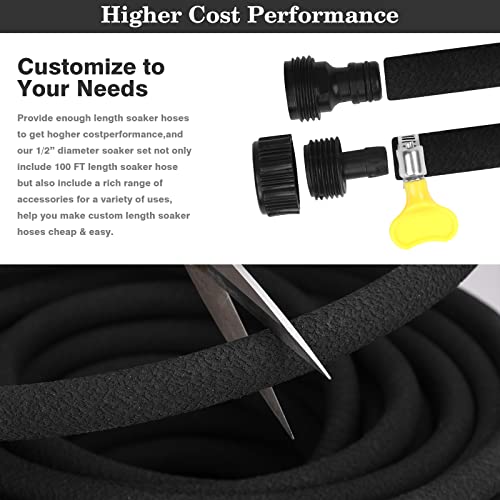 MHMHM 5/8" Soaker Hose 100FT for Garden Drip Hose Irrigation System with Solid Brass Fitting for Lawns Flower Beds & Vegetable Gardens (100FT) by MHMHM - Image 5