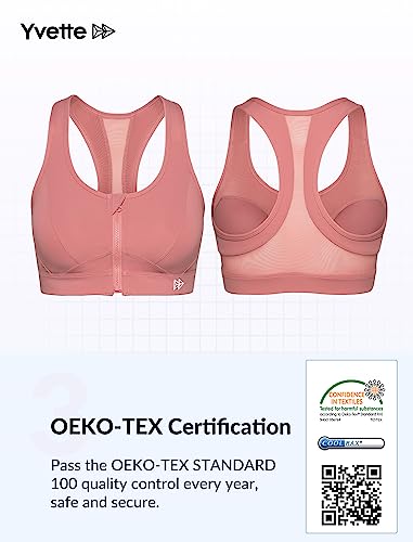 Yvette Zip Front Sports Bra - High Impact Sports Bras For Women Plus Size Workout Fitness Running,Rose Red #TOP6