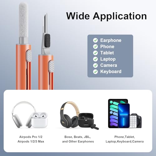 Image of Hyashee Cleaner Kit for Airpods Pro 1 2 3 Multi-Function Cleaning Pen with Soft Brush Flocking Sponge for Bluetooth Earphones Case Cleaning Tools (Orange)