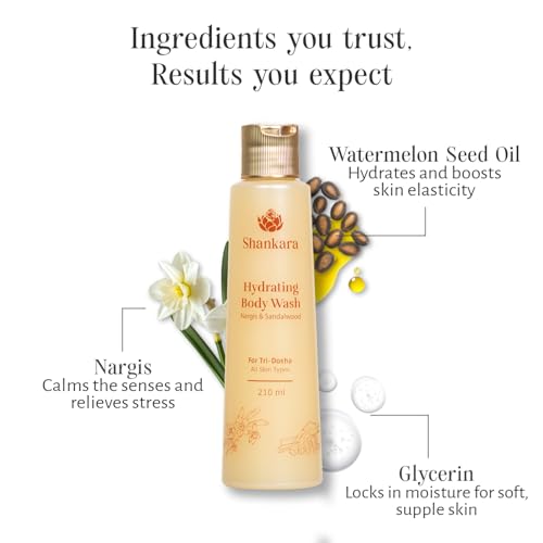 Image of Shankara Hydrating Body Wash with Watermelon Seed Oil, Sandalwood and Aloe Vera | Moisturizing Natural Body Cleanser for Dry Skin | Floral Fragrance | 210ml