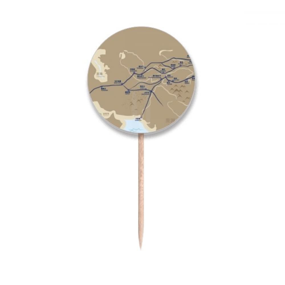 no/no Old Age Journey to The Silk Road Map Toothpick Flags Round Labels Party Decoration