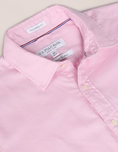 Image of U.S. Polo ASSN. Men's Solid Spread Collar Premium Cotton Dobby Tailored Fit Shirt