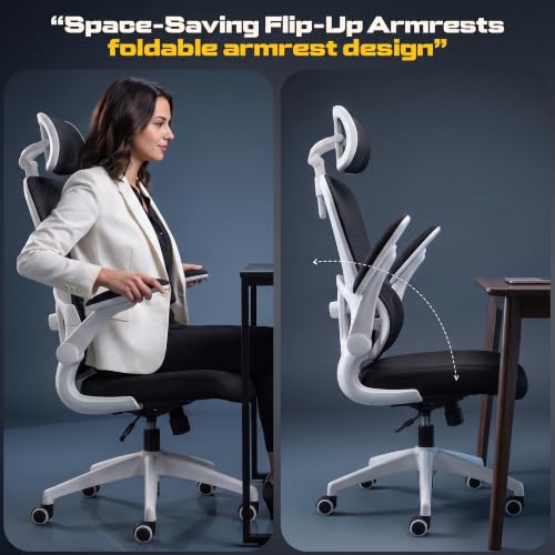 Image of DROGO Vesby Ergonomic Office Chair for Work with Dual Adaptive Lumbar Support | Breathable Mesh Computer Chair with 3D Headrest,3D Padded Armrest | Gaming Chair with 135 Recline, 1-Yr Warranty(White)