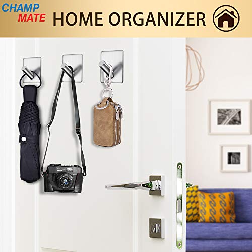 Image of Self Adhesive Hooks, Heavy Duty Rugged 304 Stainless Steel Matte Black Wall Hangers, Strong Sticky Hanging Hooks for Doors, Kitchen, Bathrooms, Office, 4 Packs (02 Silver HK)