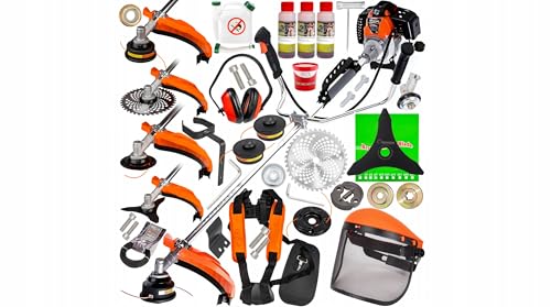 Bastionshop - Benzin Motorsense, Rasentrimmer 5,2KM/5,2 PS - Motorsense mit Luftgekühlter 2-Takt-Motor, Kompletter Satz Öl, 2 Ringen auf dem Kolben, 4 verschiedenen Messern, Visier mit Sicherheitsnetz