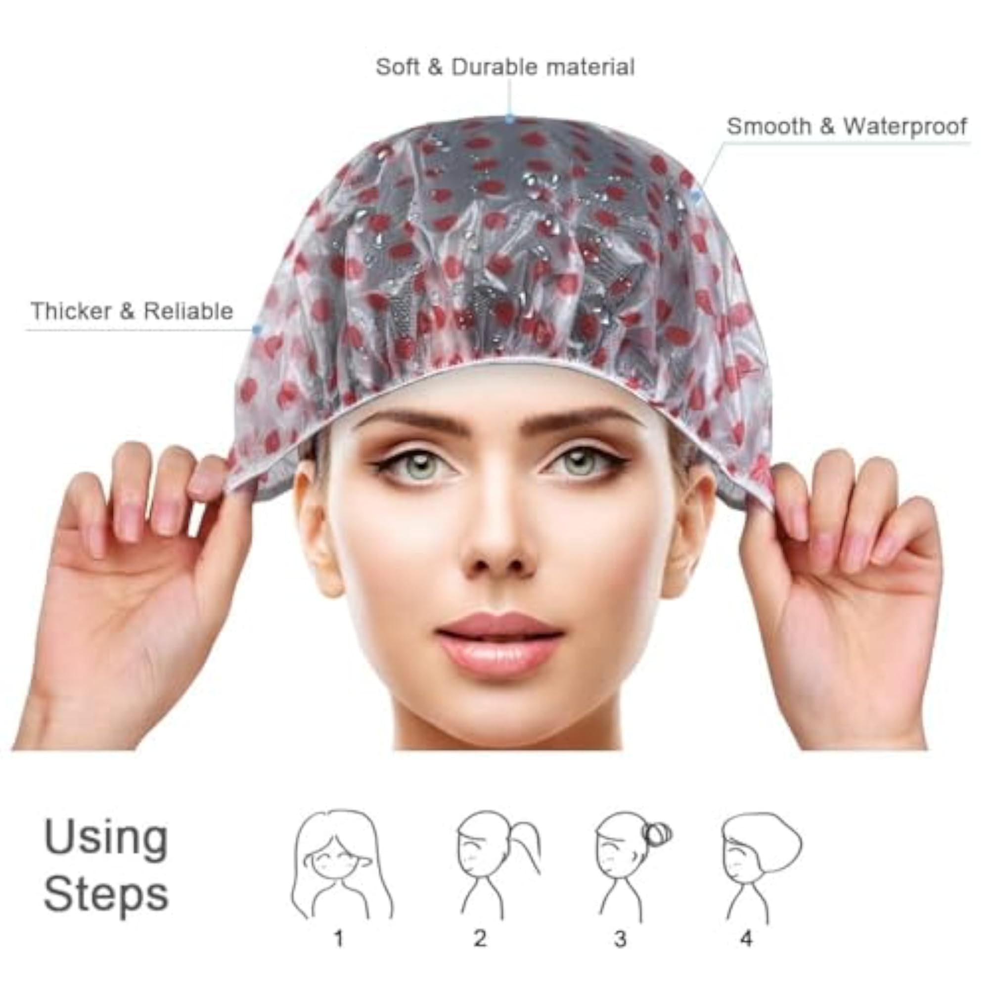 Shower Cap Set of 10 for Women, Reusable Waterproof