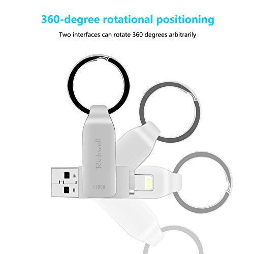 USB Flash Drive 128GB Thumb Drive for iPhone Memory Stick USB3.0 for iPad Photo Stick 3in1 External Drive Richwell for Apple iPhone iPad iOS Mac Android and PC(03Black128G) - Thumbnail 5