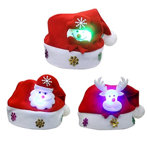 BESTOYARD 3pcs LED Chapeau de Noël Clignotant Chapeau de fête de Vacances Lumineuse