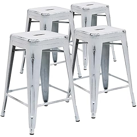 Paquete de 4 taburetes de altura de 24 pulgadas sin respaldo de metal Flash Furniture Cover