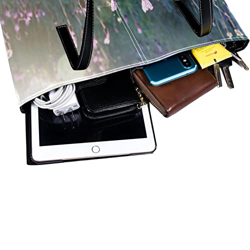 Large Leather Handbags For Women Lavender Flower Bloom Top Handle Shoulder Satchel Hobo Bag #TOP3