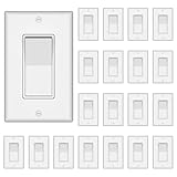 ThunderWay Single Pole Decorator Wall Light Switch with Wall Plate, 15A 120V/277V, On/Off Paddle Switch, Residential Grade - UL Listed, White (20)