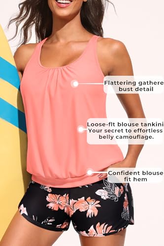 Image of Aqua Eve Two Piece Women's Tankini Swimsuits Blouson Swim Tank Top with Shorts Modest Bathing Suits
