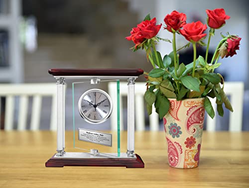 Diamond Silver Dial Desk Table Clock On Cherry Wooden Base Engraving. Swivel 360 Degree Personalized Desk Engrave Clock Anniversary, Employee Recognition Service Award, Wedding Or Retirement Gift #TOP3