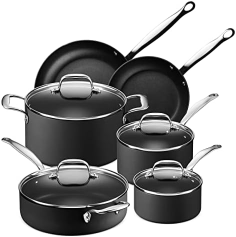 Legend 10 pc Nonstick Cookware Set | Classic Hard Anodized Steel Home Kitchen Chef Grade Pots and Pans | Durable PFOA Free, Non-Toxic Non Stick Coating Induction Cooking | Oven & Dishwasher Safe