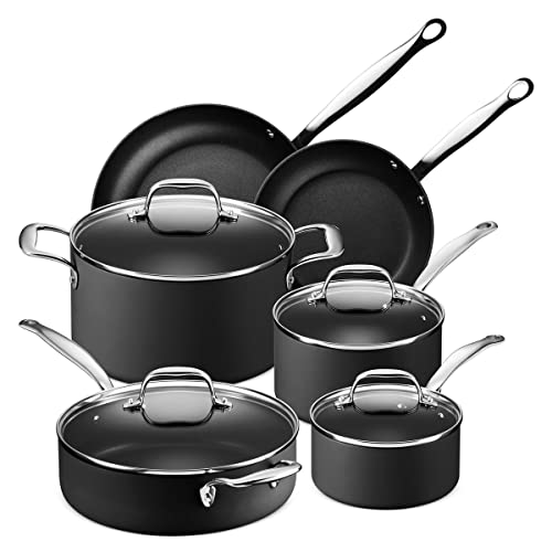 Legend Slick 10 pc Hard Anodized Nonstick Cookware – Next Gen Hard Anodized Aluminum & Steel Chef Grade Pots and Pans Set for Home – PFOA Free, Non-Toxic Non-Stick Surface – Oven & Dishwasher Safe