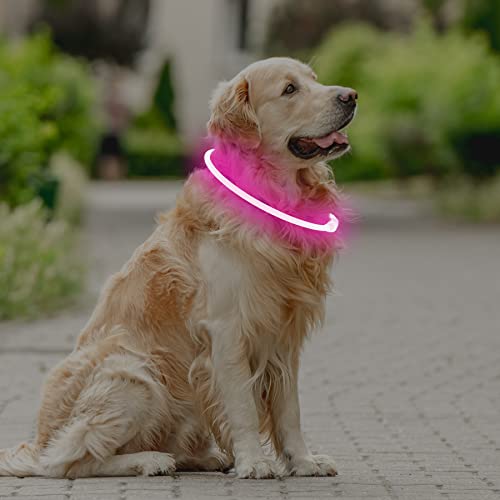 Coolzon LED Leuchthalsband Hundehalsband Aufladbar, Wasserdicht Halsband Hund 3 Modi, Leuchtband Hund Halsband Längenverstellbareres Super Helle Kalsband Katze und Hunde Klein Groß Mittel, Rosa