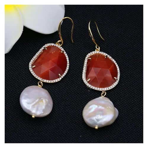Pendientes de perlas colgantes y pavé naranja para bodas de noche 3