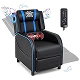 GYMAX Gaming Recliner, Massage Gaming Chair with Bluetooth Speaker, Adjustable Footrest & Lumbar Support, Single Ergonomic Gaming Sofa, Video Gaming Chair for Adults, Home Theatre (Blue)