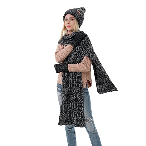 MAYLISACC Womens Hat Scarf Gloves Set, Stylish Winter Knitted Warm Beanie Caps+Long Scarves+Touch Screen Gloves for Laydies3