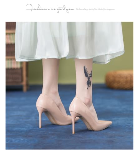 Women's Patent Leather Pumps - Pointed Toe 4 Inch/10cm Stiletto Heels with red Outsole, Slip-On Party & Wedding Dress Shoes4