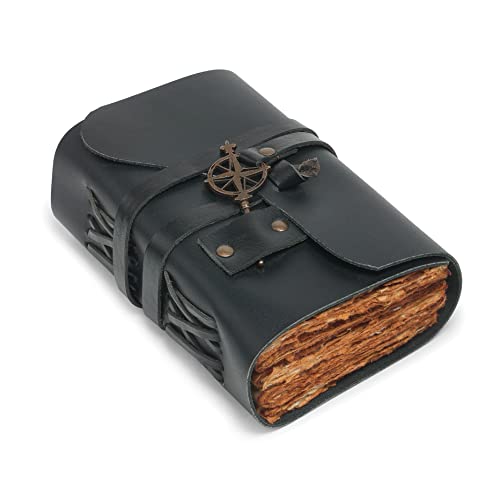 Black Vintage Leather Journal - Small Antique Handmade Leather Bound Journal With Old Fashioned Deckle Edge Paper - Perfect For Writing, Diary Of Shadows Journal, Personal Organizer - Only 4"X6" #TOP20