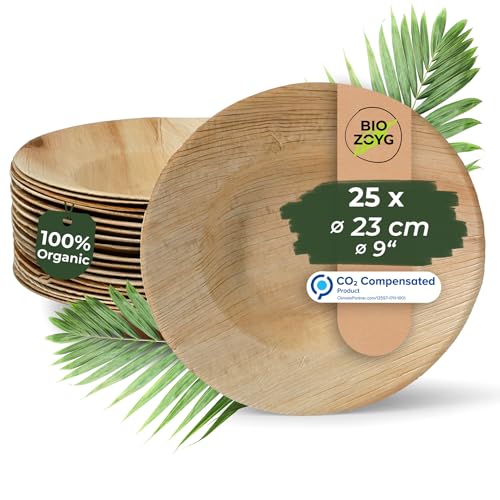 BIOZOYG Palmware Plato de snack profunda I profundo 14 cm 25 piezas platos vajilla de hojas de palma Ensaladera de pasta I vajillas desechables compostable biodegradable