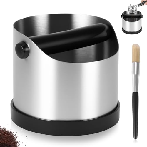 Coffee Grounds Knock Box, Stainless Steel Espresso Knock Box, Espresso Coffee Bin Grind Waste Bin Container Espresso Dump Bin Coffee Grounds Container with Coffee Brush