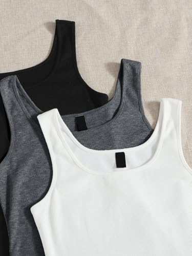 Image of Women's 1x1 Rib Cotton Stretch Tank Top Sleeveless Basic Vest Pack of 3