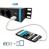 Infitronic - INSV1002-19 cali listwa zasilająca, rozdzielacz prądu, lampa racka, 8-krotna, 1 HE z 2 x USB do ładowania/przełącznikiem