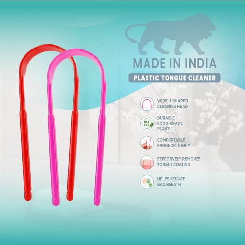 Image of MAXI Plastic Tongue Cleaner for Adults & Kids with Travel Case | BPA Free, Multicolor Plastic Tongue Scraper for Oral Hygiene, Removes Bad Breath & Bacteria, Easy Grip Handle (Pack of 4)