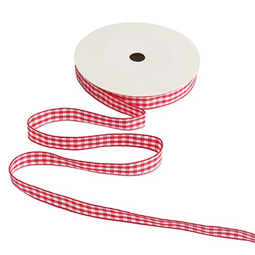 Midi Ribbon Gingham Ribbon 3/8 inch Thin red and White Ribbon Woven Edge Buffalo Check Ribbon 50 Continuous Yards Crafts Ribbon for Back to School Gift Wrapping Party Decorations Handmade Home Decor