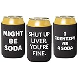 Foldable, Waterproof Soda Can Cover 3 Pack, I Identify As Soda, Shut Up Liver You're Fine, Might Be Soda. Funny Coolie Gag Gift For Men. Ideal Stocking Stuffer, White Elephant Or Party Favor