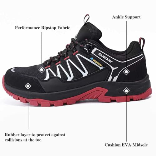 Queday Mens Waterproof Hiking Shoes Lightweight Outdoor Walking Shoes Breathable Hike Trekking Trails Camping Climbing2