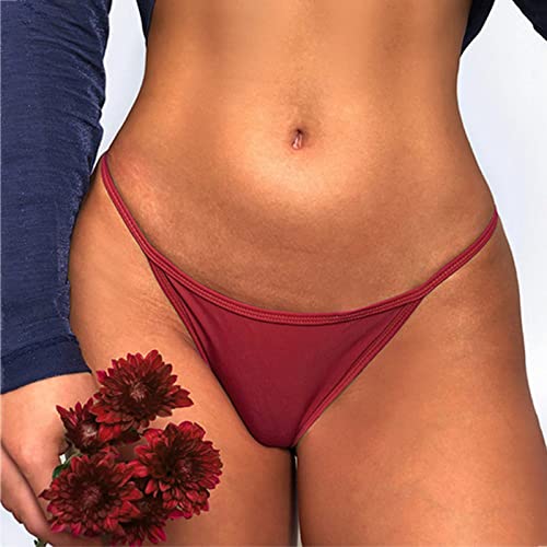 Sexy Thongs For Women Floral Low G Embroidered Panties Thong Waist Women Briefs Out Thin String Underwear Wine #TOP3