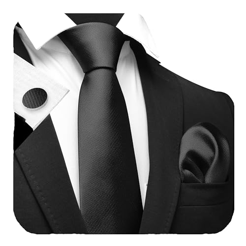 Image of GUSLESON 3.15 inch（8cm） Solid Color Necktie and Pocket Square Cufflinks Sets For Men + Gift Box