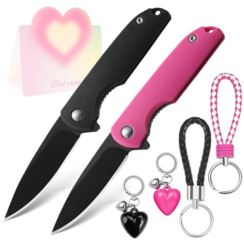 DRACHENADER Matching Gifts for Couples, 2 Pack Cute Pocket Knife Set for Him & Her, Funny Anniversary Birthday Present for Wife Husband Boyfriend Girlfriend (Hot Pink & Black)