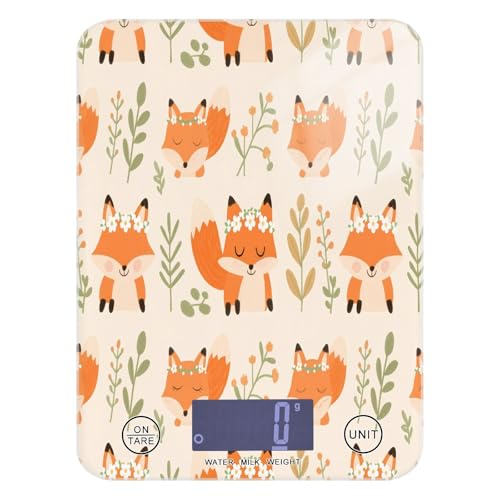 Bilancia portatile per alimenti da cucina, 5 kg/5 g, mini bilancia da cucina con animali carini e fiori di volpe, con 4 unità per espresso cheto spezie (batterie non incluse) peso digitale para comida