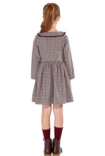 SOLOCOTE Girls Plaid Dress Cotton Casual Spring Long Sleeve Dresses Peter Pan Collar 3-14Y2