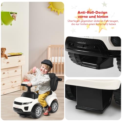 COSTWAY 3 in 1 Rutschauto Schiebeauto, Rutschfahrzeug mit abnehmbarem Schiebgriff, Schutzbügel & verstecktem Stauraum, Spielzeugauto mit Hupe Musik Licht, Kinderauto für Kinder ab 1 Jahr (Weiß) – Bild 8