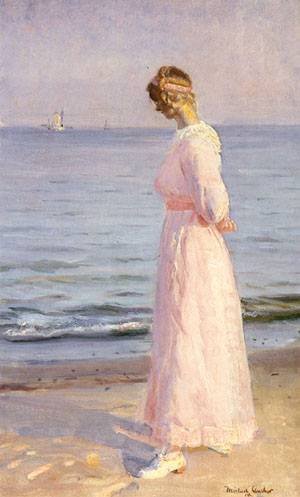 GFM Painting Reproducción de pintura al óleo pintada a mano de On The Beach at Skagen,Pintura al óleo por Michael Peter Ancher - 182 cm por 96 pulgadas