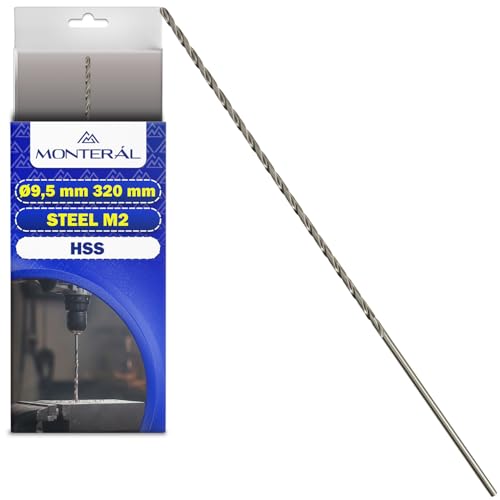 HSS Metallbohrer Lang Ø 9,5 mm 320 mm aus Gehärteter Legierter Stahl M2 - HSS Bohrer Profi Kann Verwendet Werden für Eisen Stahl Edelstahl Nichteisenmetalle - MONTERAL