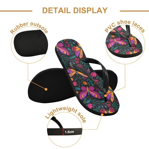 ALAZA Colorful Butterfly Flip Flops for Women Fashion Beach Slippers Comfort Mens Flip Flops Non-Slip Rubber Shower Slippers Sandal for Hotel Travel Sport,XS3